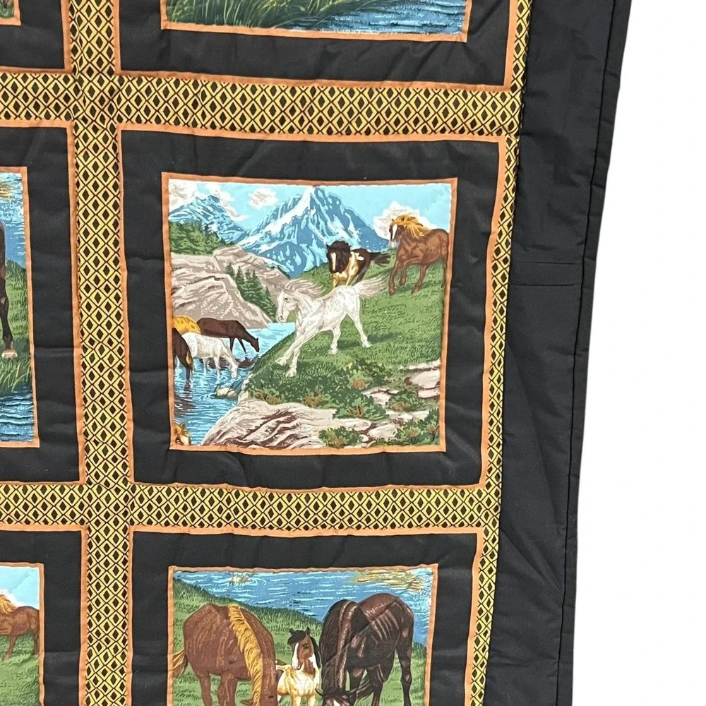 Western Horse Scenic Patchwork‎ Quilt Throw 44x66 Cabin Lodge Rustic